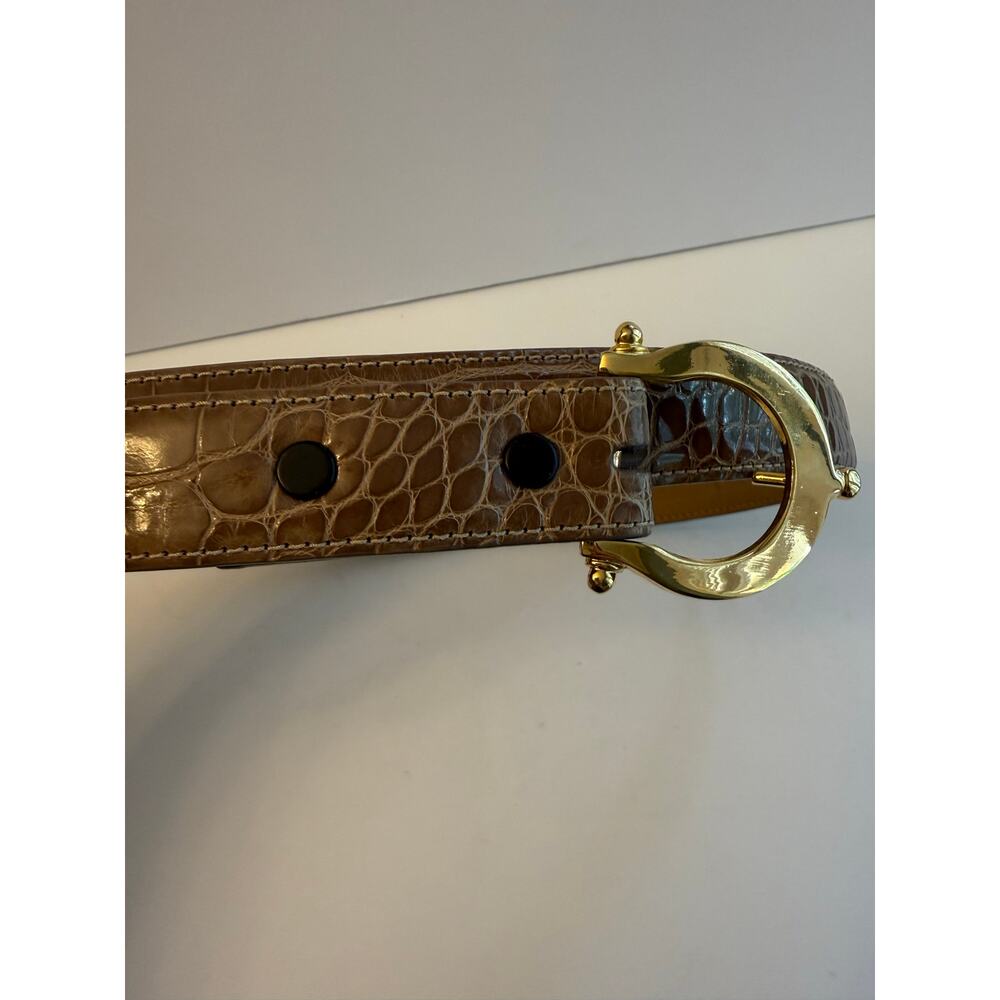 Worth Genuine American Alligator Leather Belt Sz P XS Tan Taupe Gold Buckle USA - Picture 2 of 7